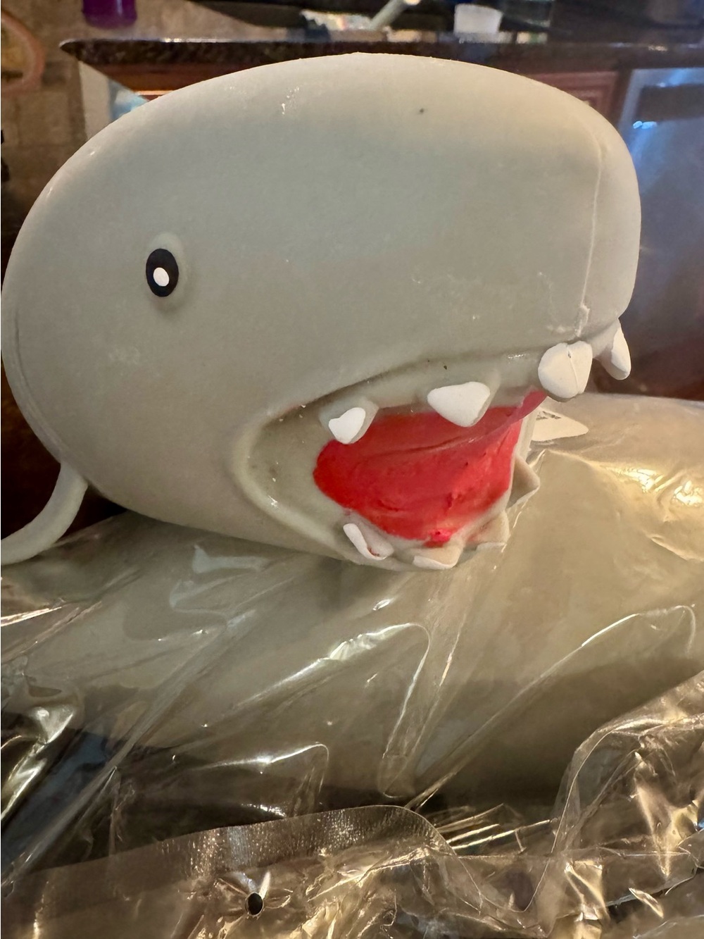 Jumbo Shark Squishy Toy with Open Mouth and Teeth - Gray & Red